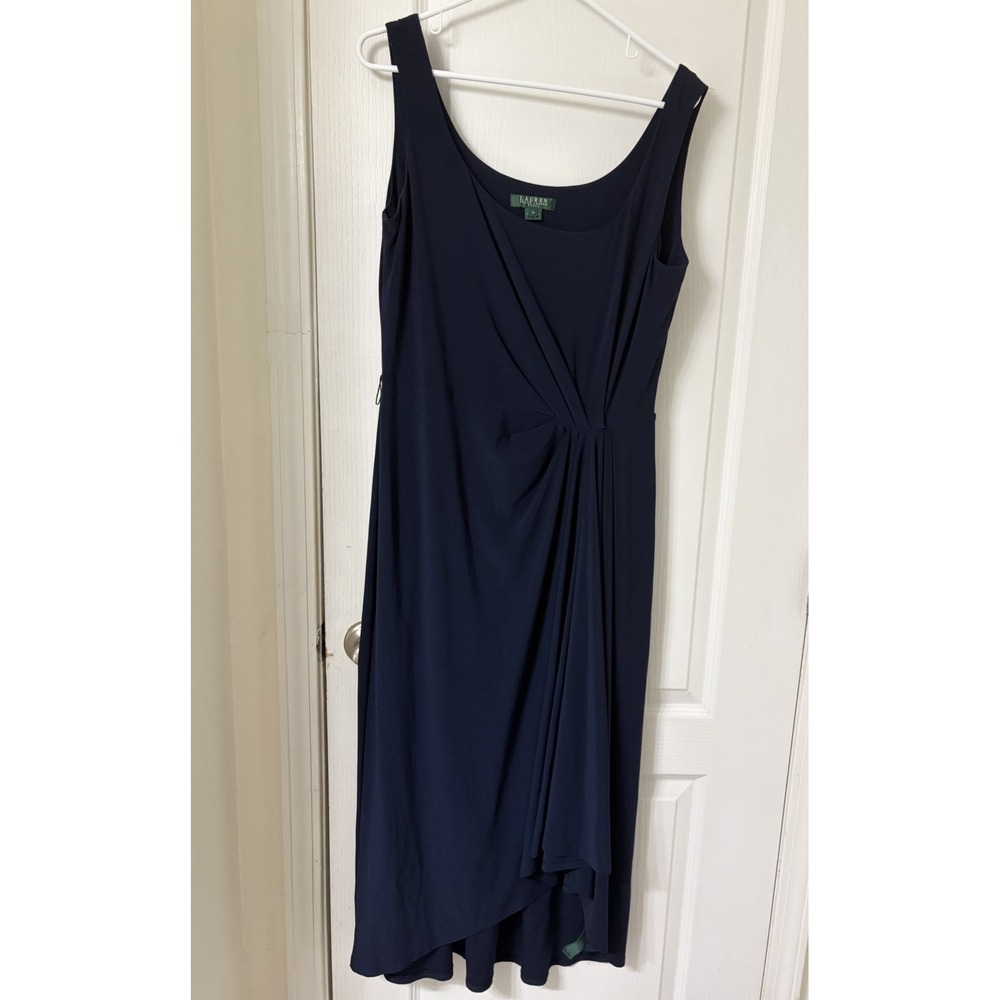 Lauren Ralph Lauren Navy Blue Sleeveless Draped Maxi Dress Size 16 Gown